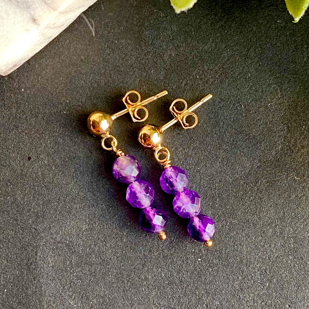 Amethyst Earrings Dangle Studs February Birthstone 14k Gold 39$